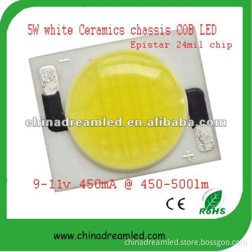 Hot New! 5W warm white 6000-6500K Ceramics chassis COB LED, Epistar Chip 12*15mm